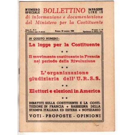 BOLLETTINO INFORMAZIONE DOCUMENTAZIONE MINIST COSTITUENTE-n 8, 20 mar-1946