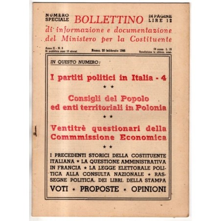 BOLLETTINO INFORMAZIONE DOCUMENTAZIONE MINIST COSTITUENTE-n 5, 20 feb-1946