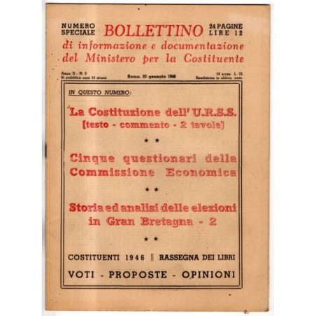 BOLLETTINO INFORMAZIONE DOCUMENTAZIONE MINIST COSTITUENTE-n 3, 30 gen-1946