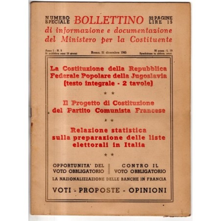 BOLLETTINO INFORMAZIONE DOCUMENTAZIONE MINIST COSTITUENTE-n 5, 31 dic-1945