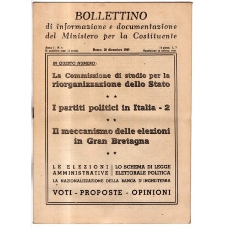 BOLLETTINO INFORMAZIONE DOCUMENTAZIONE MINIST COSTITUENTE-n 4, 20 dic-1945