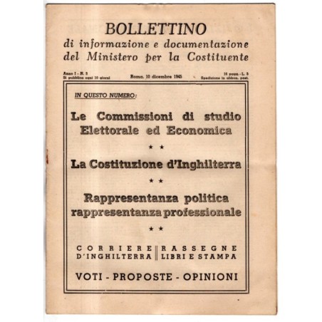 BOLLETTINO INFORMAZIONE DOCUMENTAZIONE MINIST COSTITUENTE-n 3, 10 dic-1945