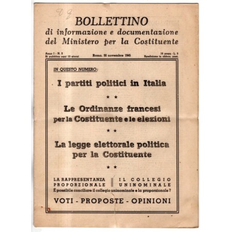 BOLLETTINO INFORMAZIONE DOCUMENTAZIONE MINIST COSTITUENTE-n 2, 30 nov-1945