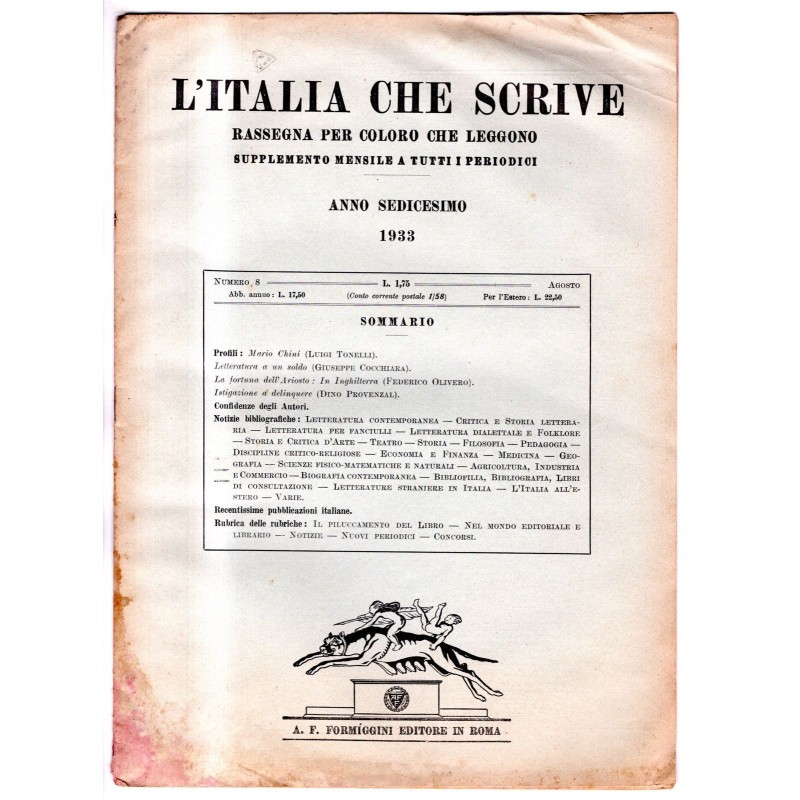 L'ITALIA CHE SCRIVE-supplemento, numero 8, agosto-1933