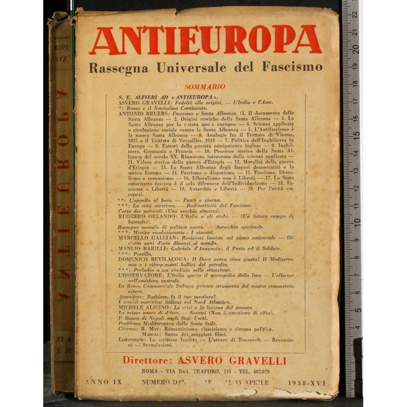 ANTIEUROPA. RASSEGNA UNIVERSALE DEL FASCISMO-n 1, 15 marzo-15 aprile-1938