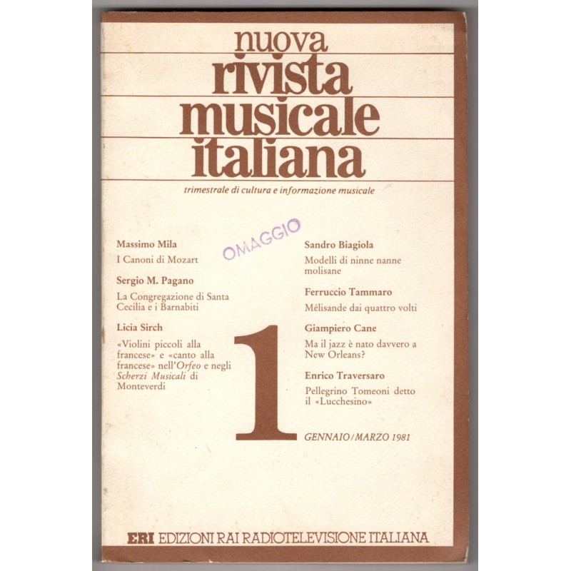 NUOVA RIVISTA MUSICALE ITALIANA-n 1, gennaio/marzo-1981