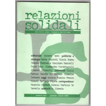 RELAZIONI SOLIDALI. RIVISTA DEL TERZO SETTORE-n zero, gennaio/marzo-2004