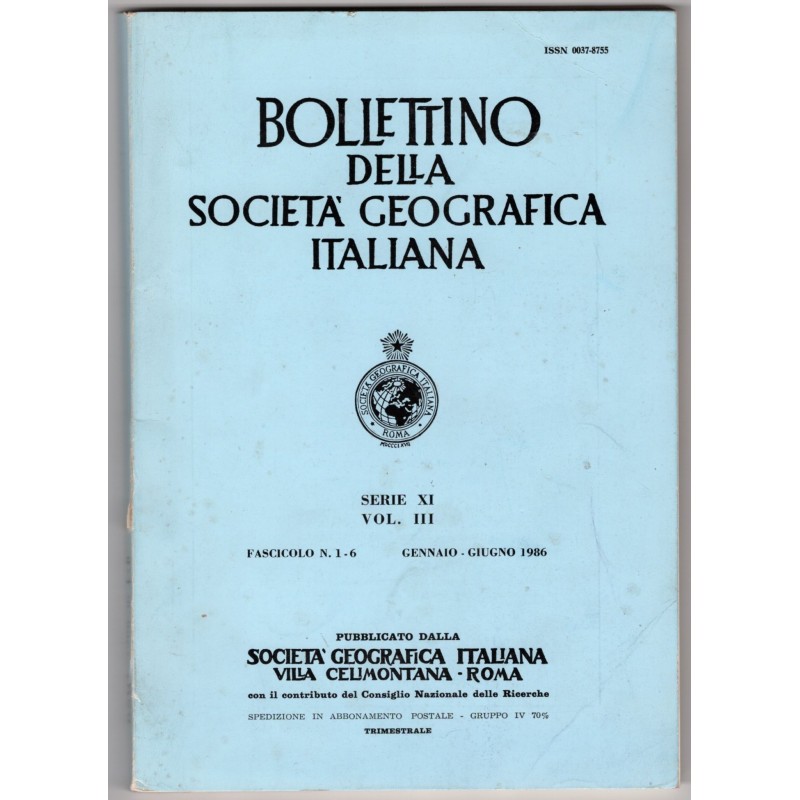 BOLLETTINO DELLA SOCIETÀ GEOGRAFICA ITALIANA-fascicolo n 1-6, gen/giu-1986