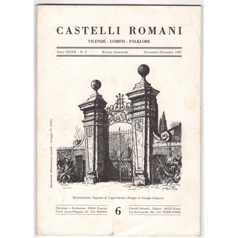 CASTELLI ROMANI. VICENDE - UOMINI - FOLKLORE-n 6, novembre/dicembre-1987