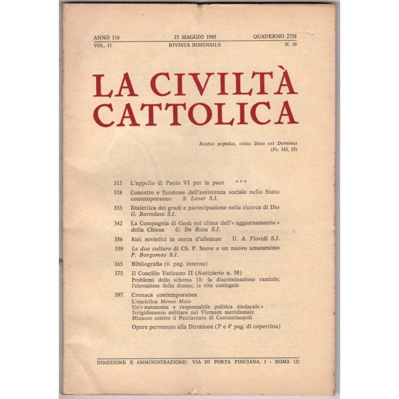 LA CIVILTÀ CATTOLICA-n 10, 15 maggio-1965