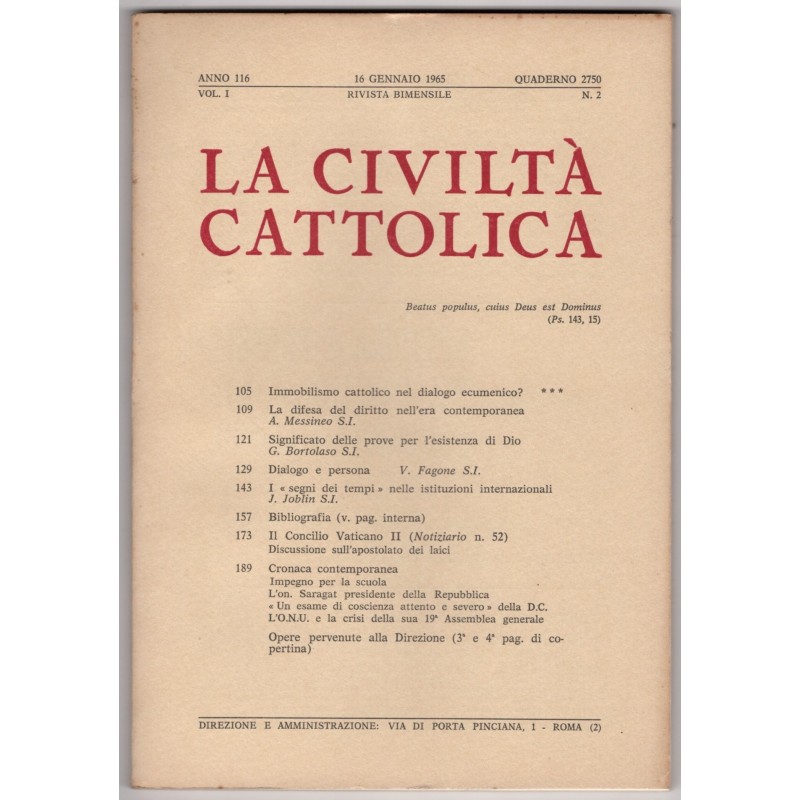 LA CIVILTÀ CATTOLICA-n 2, 16 gennaio-1965
