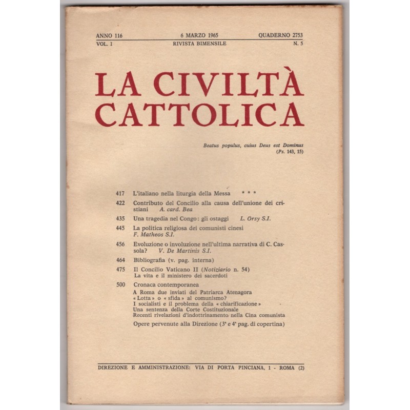 LA CIVILTÀ CATTOLICA-n 5, 6 marzo-1965