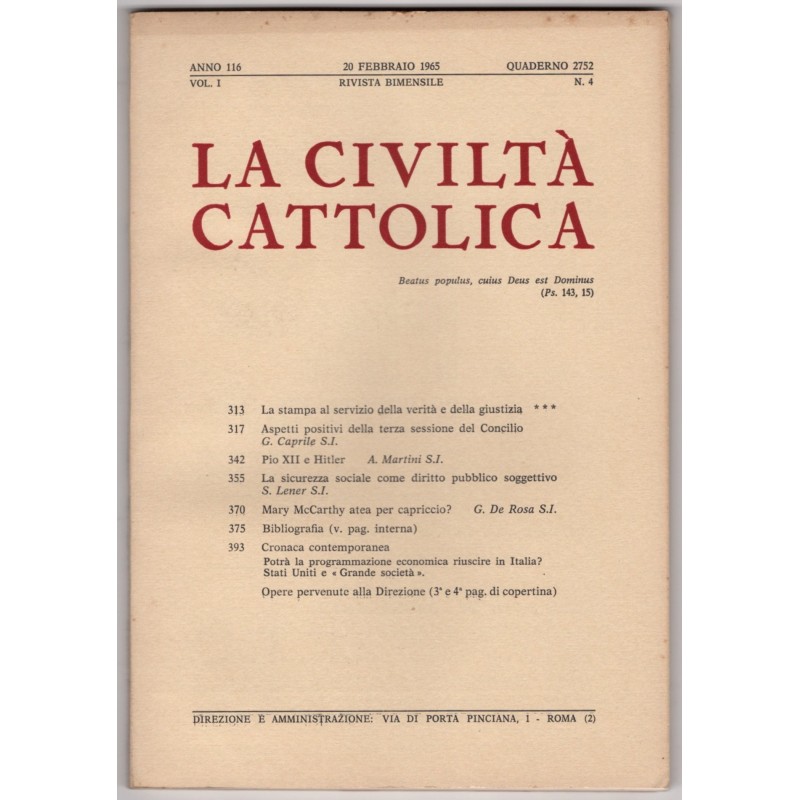 LA CIVILTÀ CATTOLICA-n 4, 20 febbraio-1965