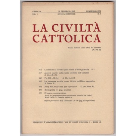 LA CIVILTÀ CATTOLICA-n 4, 20 febbraio-1965