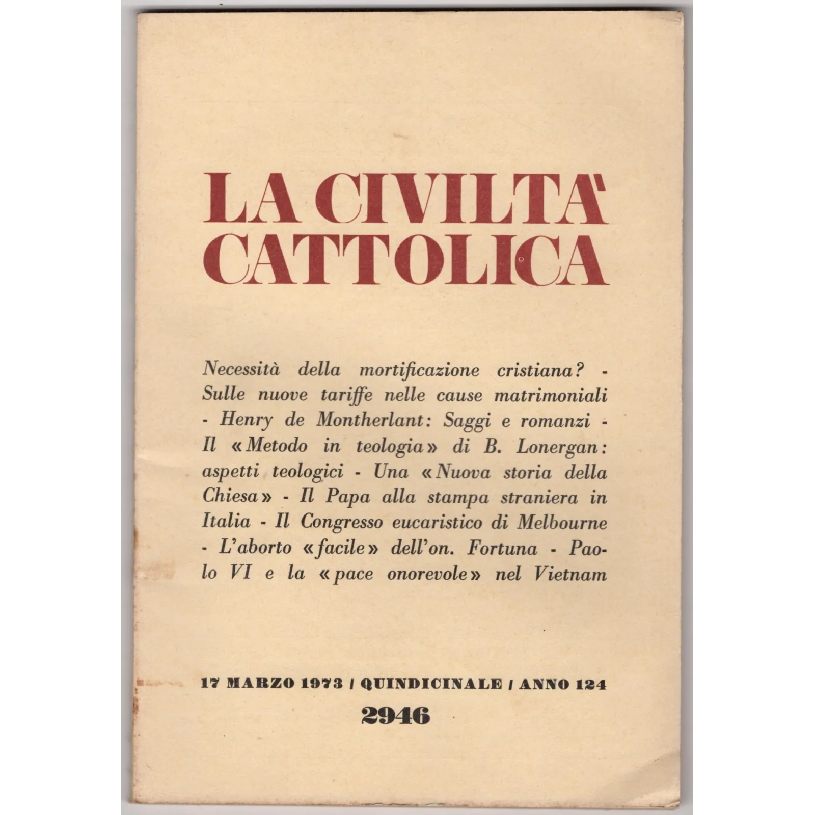 LA CIVILTÀ CATTOLICA-n 6, 17 marzo-1973
