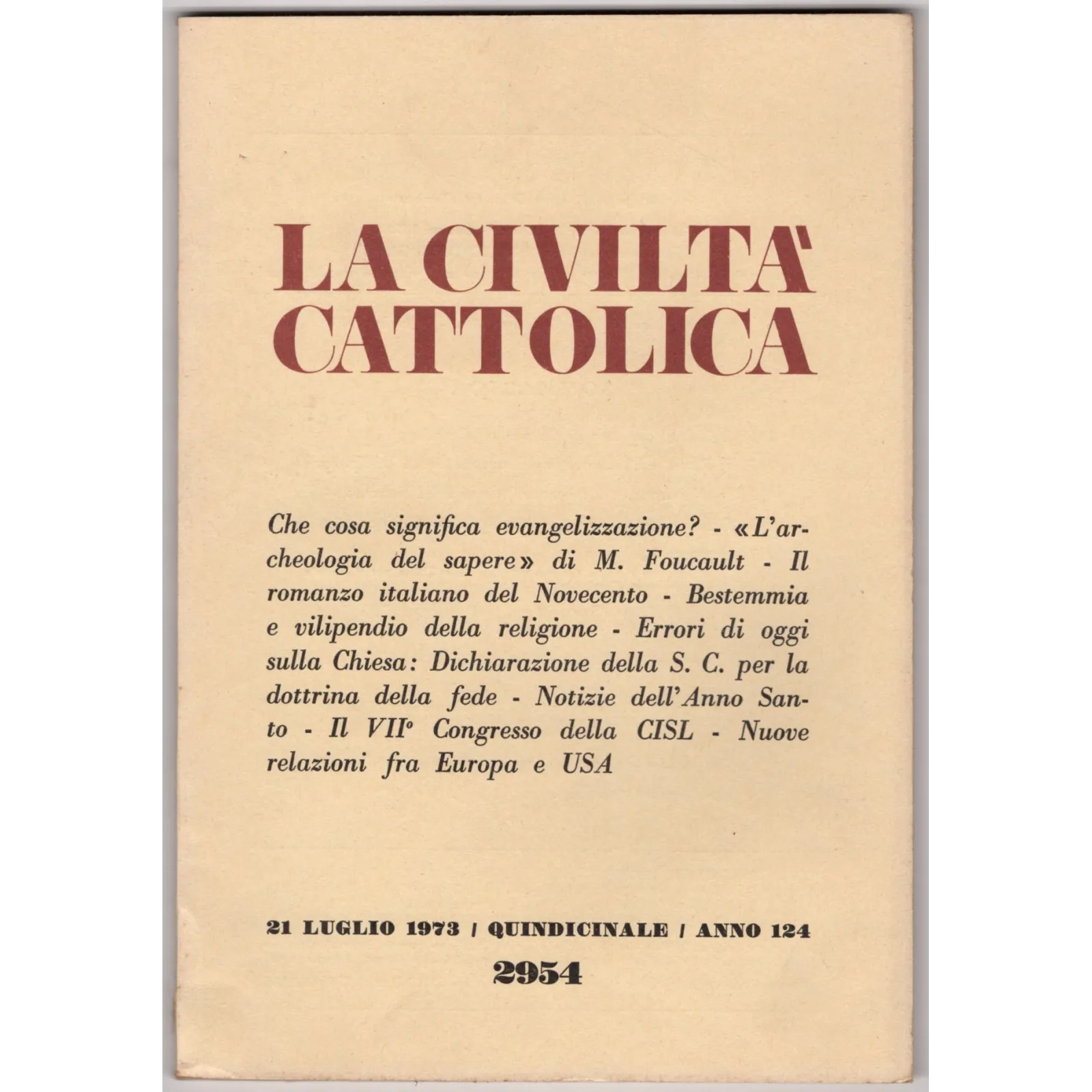 LA CIVILTÀ CATTOLICA-n 14, 21 luglio-1973