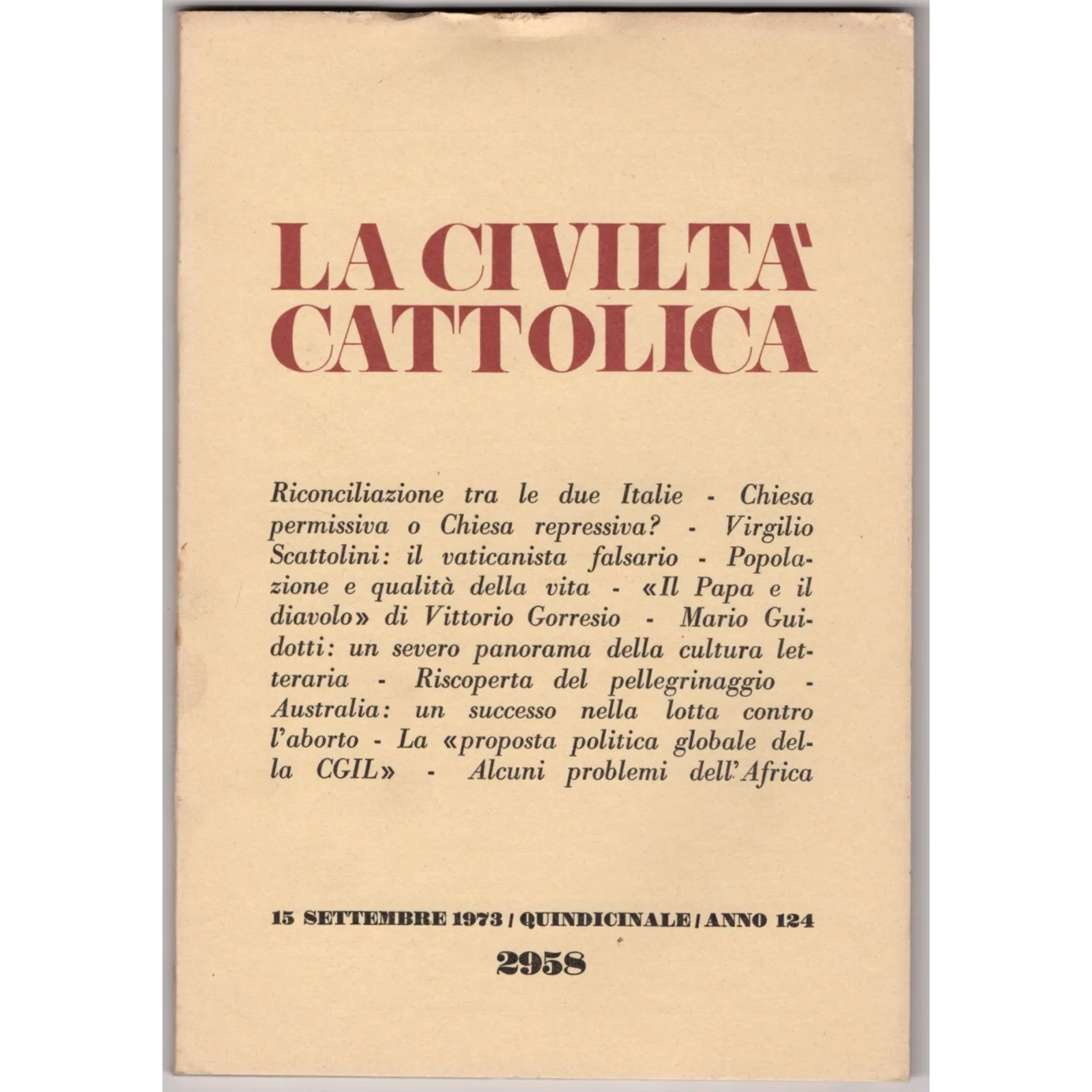 LA CIVILTÀ CATTOLICA-n 18, 15 settembre-1973