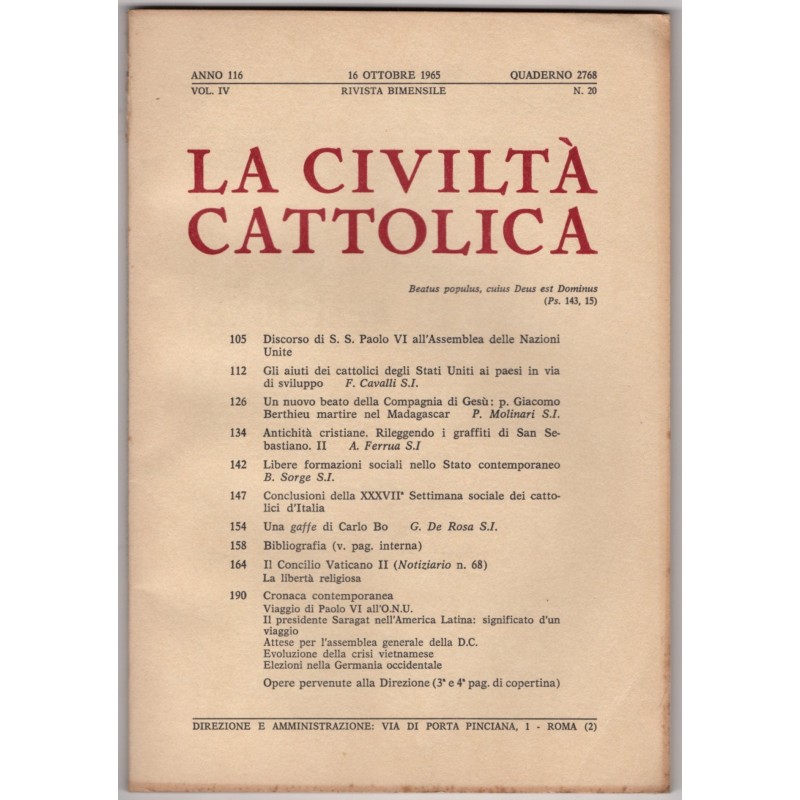 LA CIVILTÀ CATTOLICA-n 20, 16 ottobre-1965