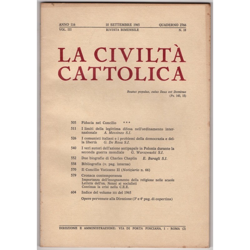 LA CIVILTÀ CATTOLICA-n 18, 18 settembre-1965