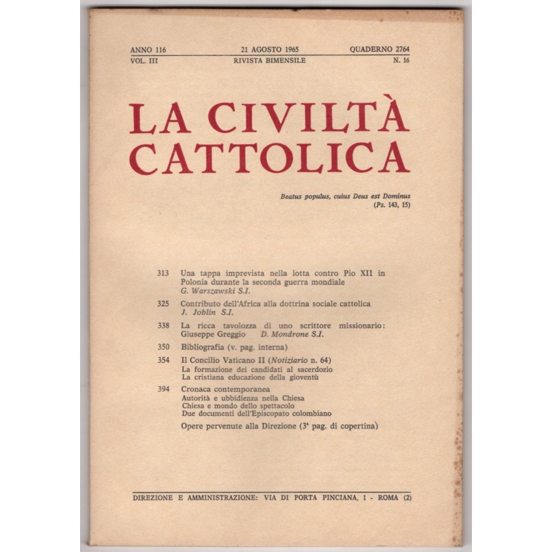 LA CIVILTÀ CATTOLICA-n 16, 21 agosto-1965