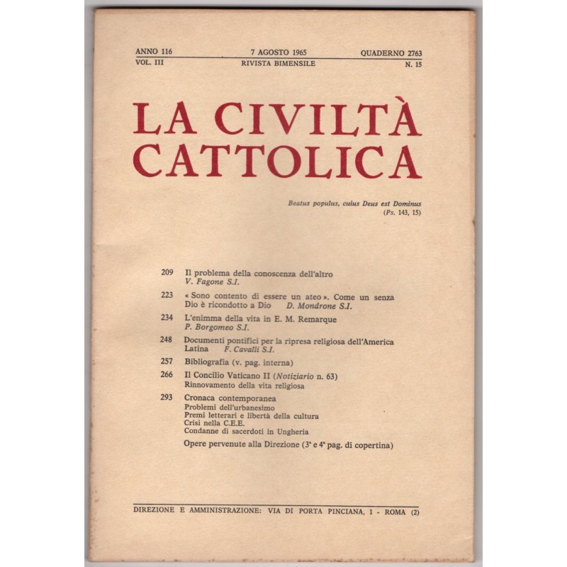 LA CIVILTÀ CATTOLICA-n 15, 7 agosto-1965