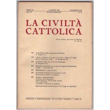 LA CIVILTÀ CATTOLICA-n 15, 7 agosto-1965