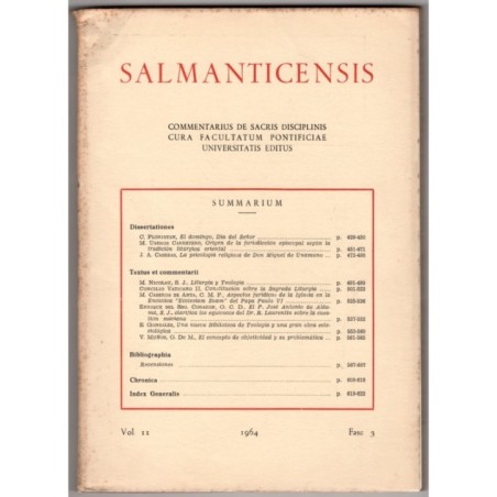 SALMANTICENSIS. COMMENTARIUS DE SACRIS DISCIPLINIS-vol 11, fasc 3-1964