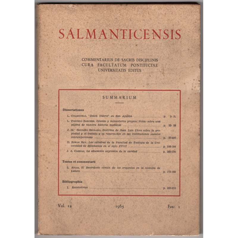 SALMANTICENSIS. COMMENTARIUS DE SACRIS DISCIPLINIS-vol 12, fasc 1-1965