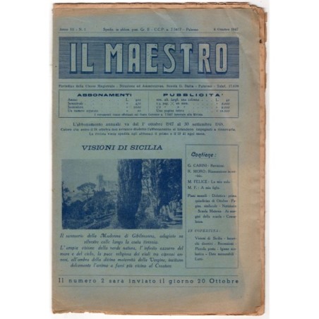 IL MAESTRO. PERIODICO DELLA CLASSE MAGISTRALE-n 1, 8 ottobre-1947