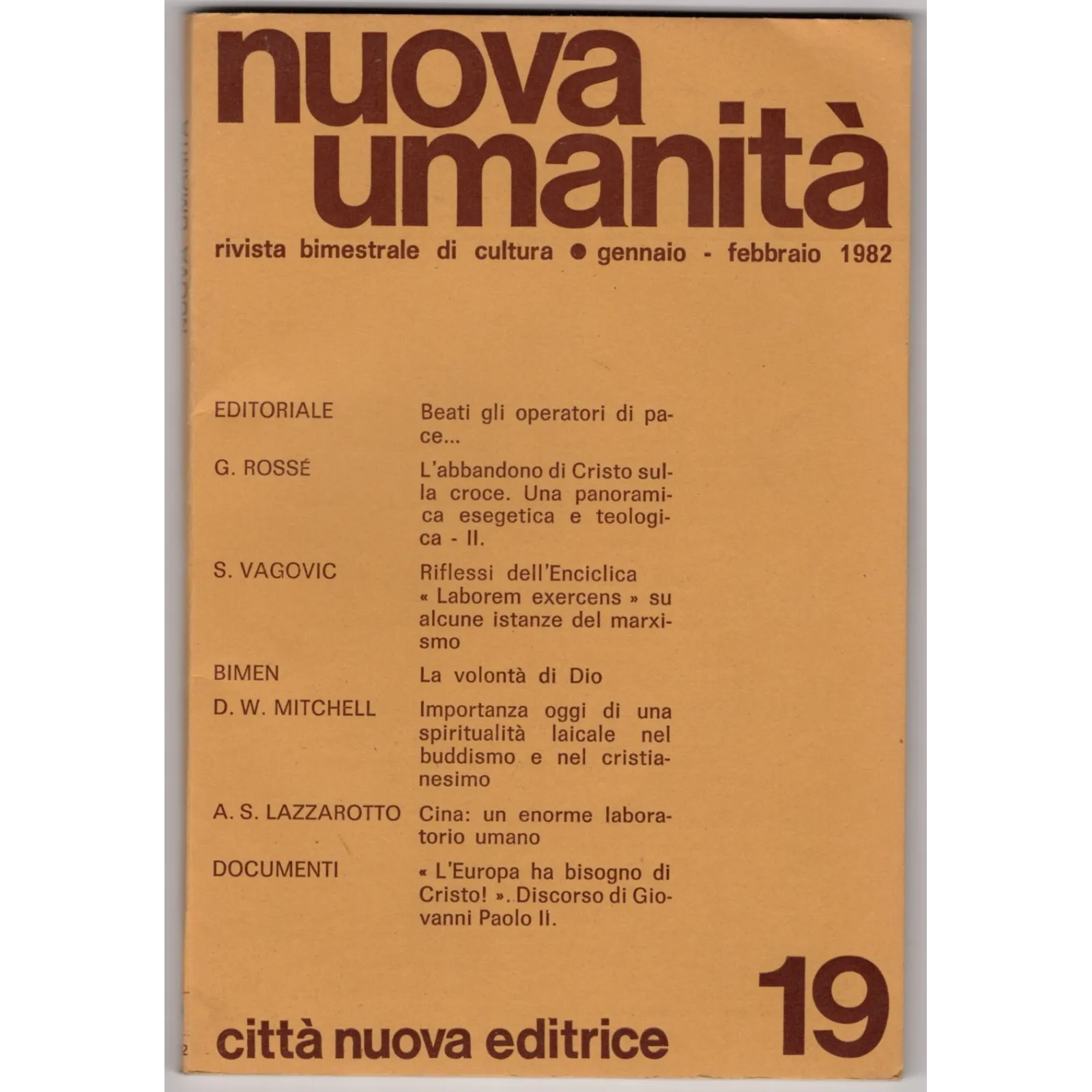 NUOVA UMANITÀ. RIVISTA BIMESTRALE DI CULTURA-n 19, gennaio/febbraio-1982