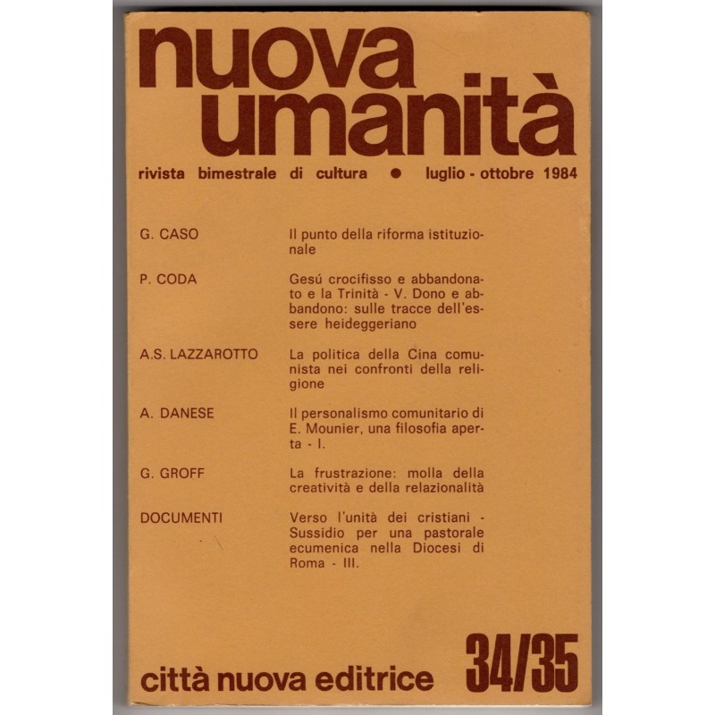 NUOVA UMANITÀ. RIVISTA BIMESTRALE DI CULTURA-n 34-35, luglio/ottobre-1984
