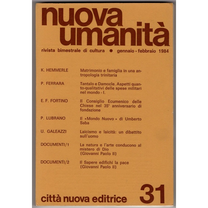 NUOVA UMANITÀ. RIVISTA BIMESTRALE DI CULTURA-n 31, gennaio/febbraio-1984