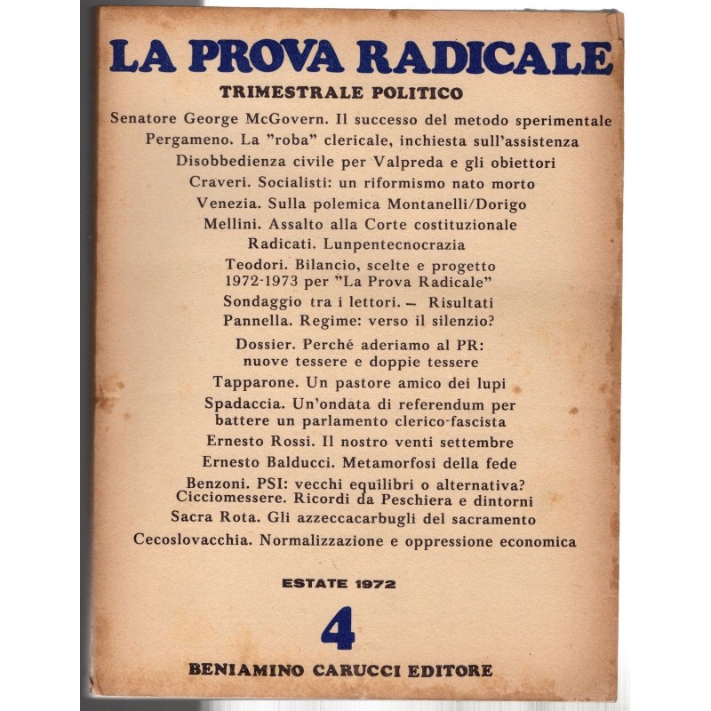 LA PROVA RADICALE-n 4, estate-1972