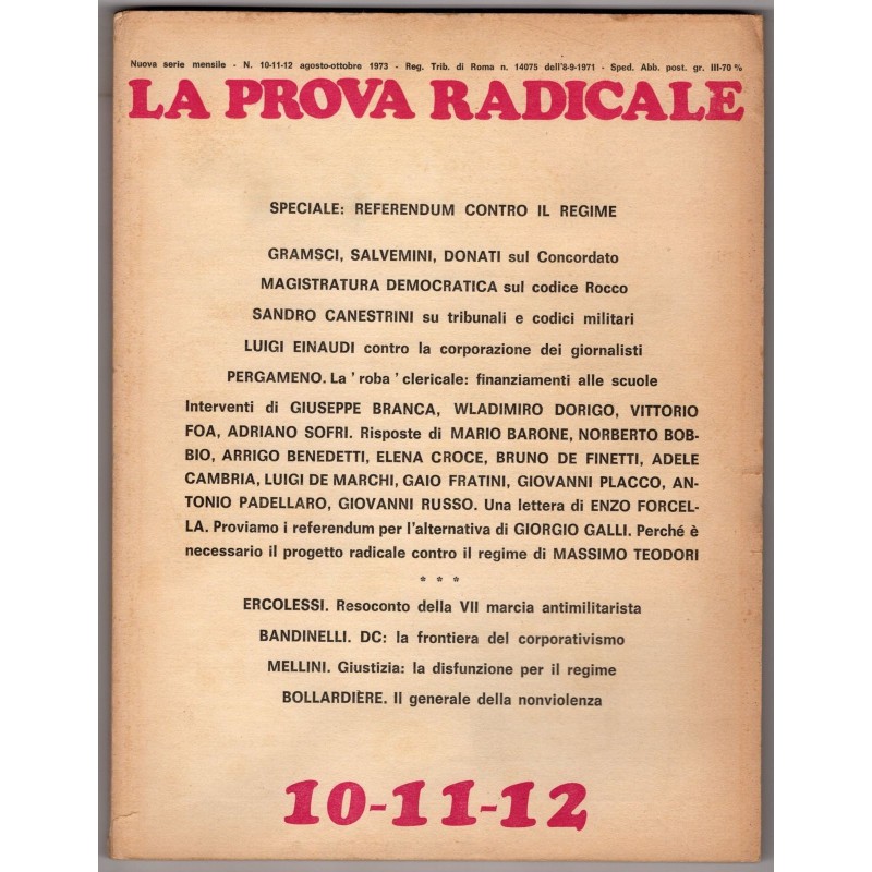 LA PROVA RADICALE-n 10-11-12, agosto/ottobre-1973