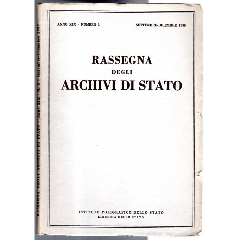 RASSEGNA DEGLI ARCHIVI DI STATO-n 3, settembre/dicembre-1959