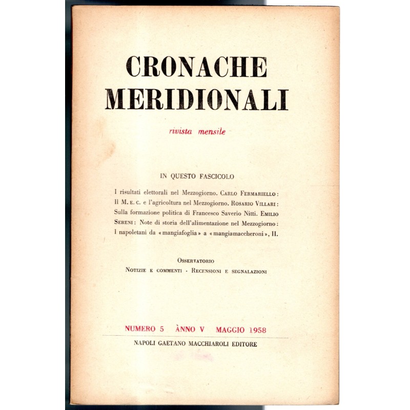 CRONACHE MERIDIONALI-n 5, maggio-1958