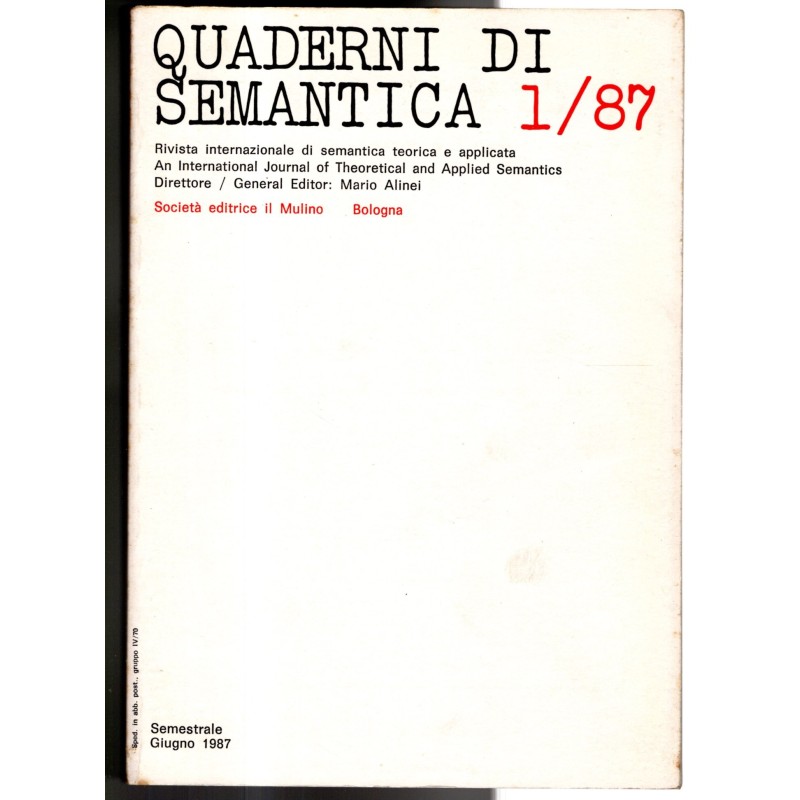 QUADERNI DI SEMANTICA-n 1, giugno-1987