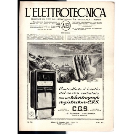 L'ELETTROTECNICA-n 36, 25 dicembre, vol XX-1933