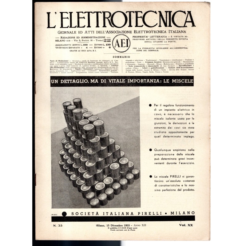 L'ELETTROTECNICA-n 35, 15 dicembre, vol XX-1933