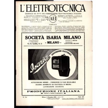L'ELETTROTECNICA-n 34, 5 dicembre, vol XX-1933