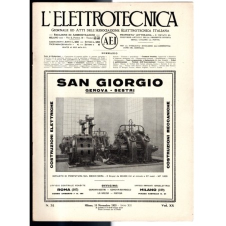 L'ELETTROTECNICA-n 32, 15 novembre, vol XX-1933
