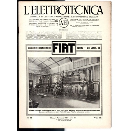 L'ELETTROTECNICA-n 31, 5 novembre, vol XX-1933