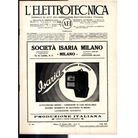 L'ELETTROTECNICA-n 30, 25 ottobre, vol XX-1933