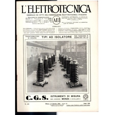 L'ELETTROTECNICA-n 29, 15 ottobre, vol XX-1933
