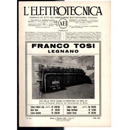L'ELETTROTECNICA-n 28, 5 ottobre, vol XX-1933
