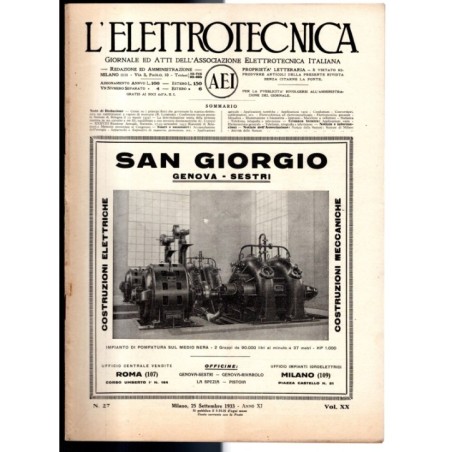 L'ELETTROTECNICA-n 27, 25 settembre, vol XX-1933