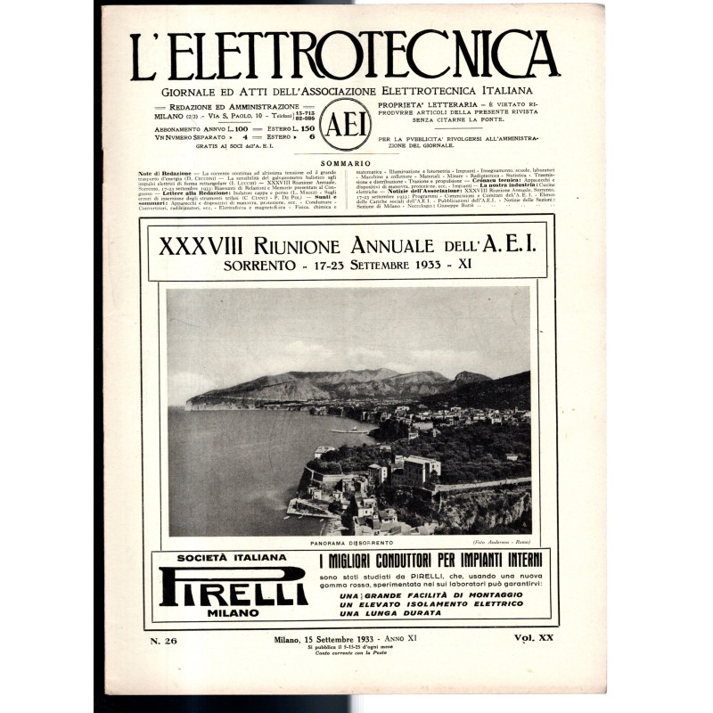L'ELETTROTECNICA-n 26, 15 settembre, vol XX-1933