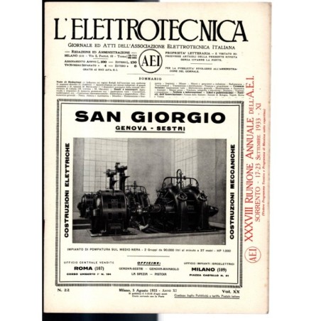 L'ELETTROTECNICA-n 22, 5 agosto, vol XX-1933