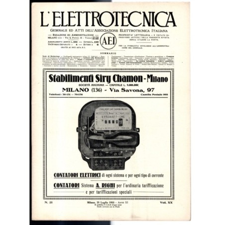 L'ELETTROTECNICA-n 21, 25 luglio, vol XX-1933