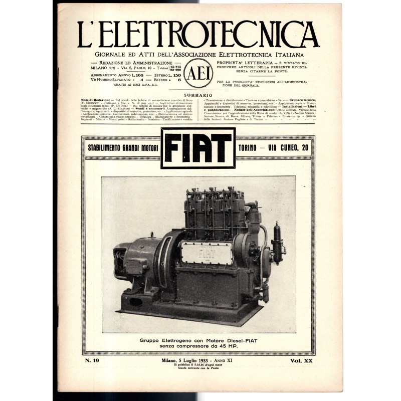 L'ELETTROTECNICA-n 19, 5 luglio, vol XX-1933